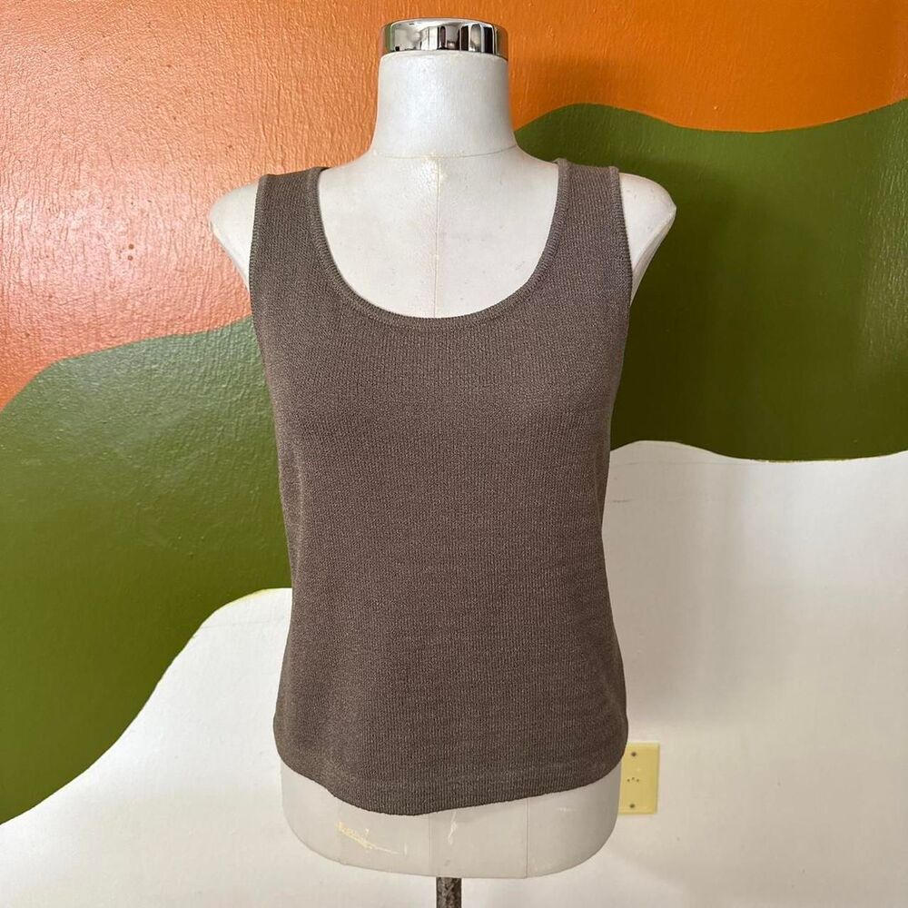 Vtg St John Knit wool blend Tank Top Brown Scoop Neck luxury Minimalist OldMoney